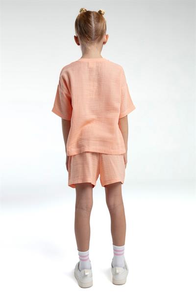 Rolypoly Kız Çocuk Müslin Şortlu Takım 2-8 Yaş Somon