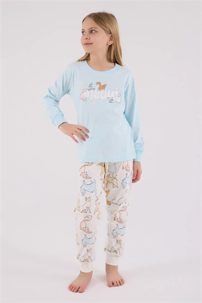 Rolypoly Kız Çocuk Pijama Takım 2-15 Yaş Mavi
