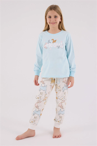 Rolypoly Kız Çocuk Pijama Takım 2-15 Yaş Mavi