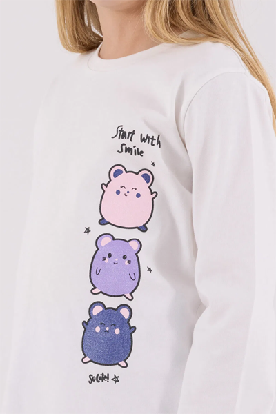Rolypoly Kız Çocuk Pijama Takım 2-8 Yaş Beyaz