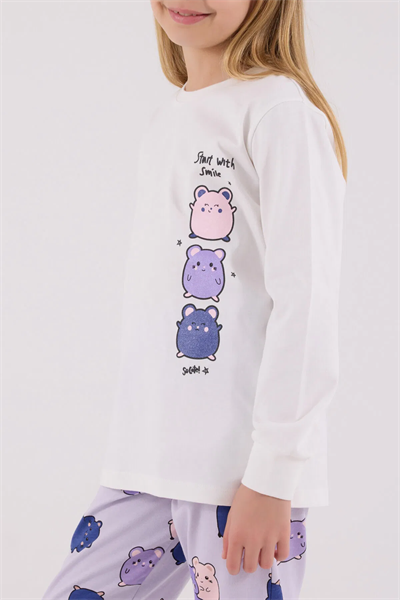 Rolypoly Kız Çocuk Pijama Takım 2-8 Yaş Beyaz