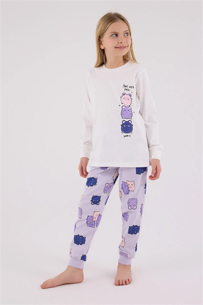 Rolypoly Kız Çocuk Pijama Takım 2-8 Yaş Beyaz