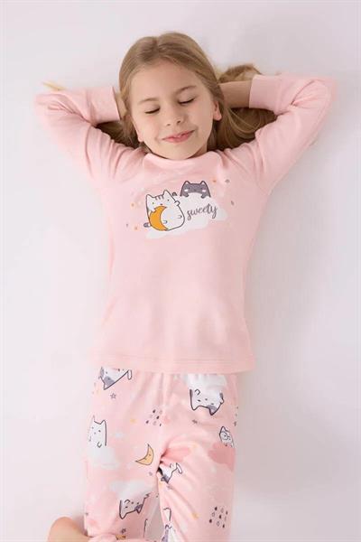 RP3461-2 KEDİLİ PİJAMA TAKIMI 2/8 KIZ ROLLY Pembe