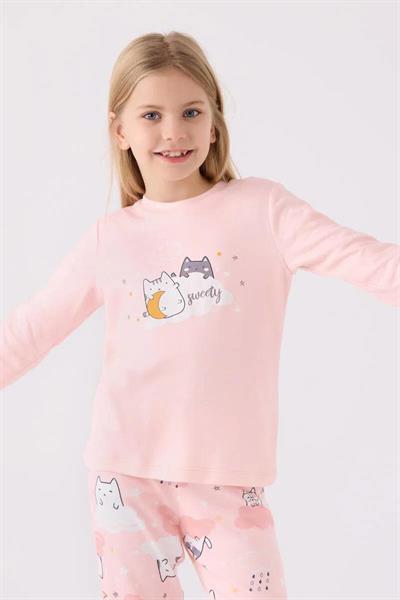 RP3461-2 KEDİLİ PİJAMA TAKIMI 2/8 KIZ ROLLY Pembe