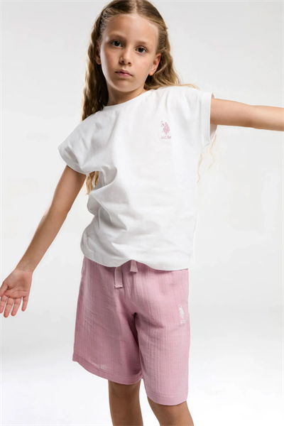 U.S Polo Kız Çocuk Şortlu Takım 4-15 Yaş Beyaz