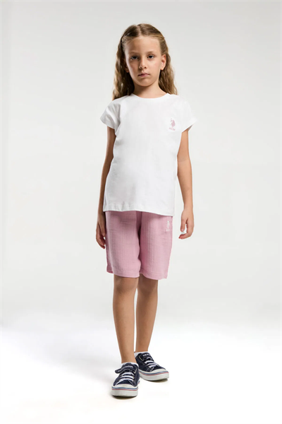 U.S Polo Kız Çocuk Şortlu Takım 4-15 Yaş Beyaz