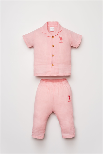 U.S. Polo Assn Kız Bebek Müslin Pantolonlu Takım 6-36 Ay Pudra