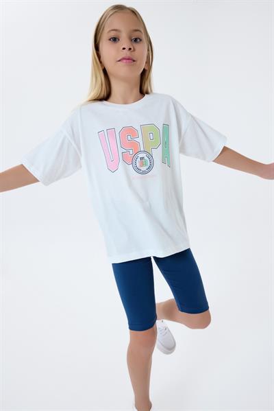 U.S. Polo Assn Kız Çocuk Baskılı Taytlı Takım 4-15 Yaş Beyaz