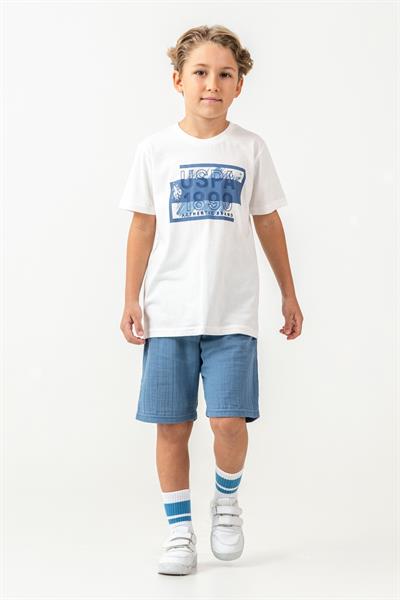 U.S. Polo Assn Erkek Çocuk Şortlu Takım  4-15 Yaş Beyaz