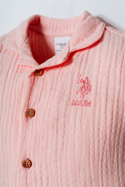 U.S. Polo Assn Kız Bebek Müslin Pantolonlu Takım 6-36 Ay Somon