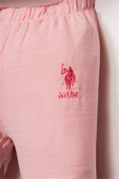 U.S. Polo Assn Kız Bebek Müslin Pantolonlu Takım 6-36 Ay Pudra