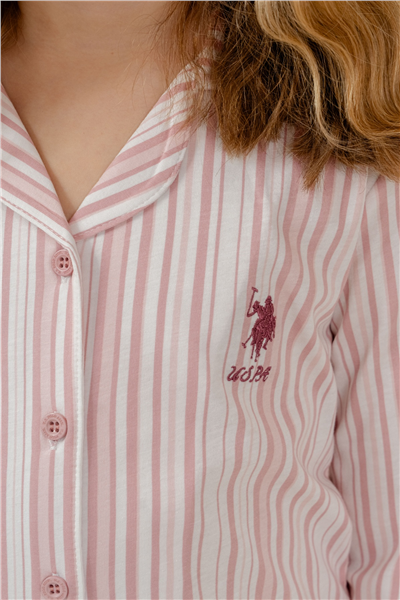 U.S. Polo Assn Kız Çocuk NakışlI Gömlek PijamaTakım 4-14 Yaş Pembe