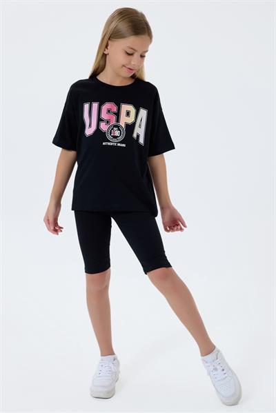 U.S. Polo Assn Kız Çocuk Baskılı Taytlı Takım 4-15 Yaş Siyah