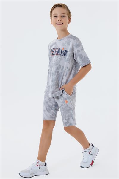 U.S. Polo Assn Erkek Çocuk Batik Şortlu Takım  4-15 Yaş Gri