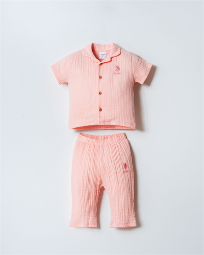 U.S. Polo Assn Kız Bebek Müslin Pantolonlu Takım 6-36 Ay Somon