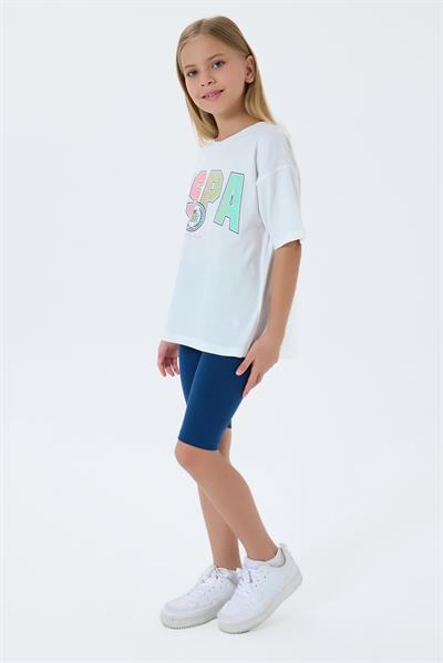 U.S. Polo Assn Kız Çocuk Baskılı Taytlı Takım 4-15 Yaş Beyaz