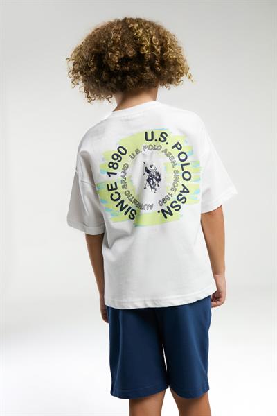 U.S. Polo Erkek Çocuk Sırt Baskılı Şortlu Takım 4-15 Yaş Beyaz