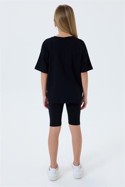 U.S. Polo Assn Kız Çocuk Baskılı Taytlı Takım 4-15 Yaş Siyah