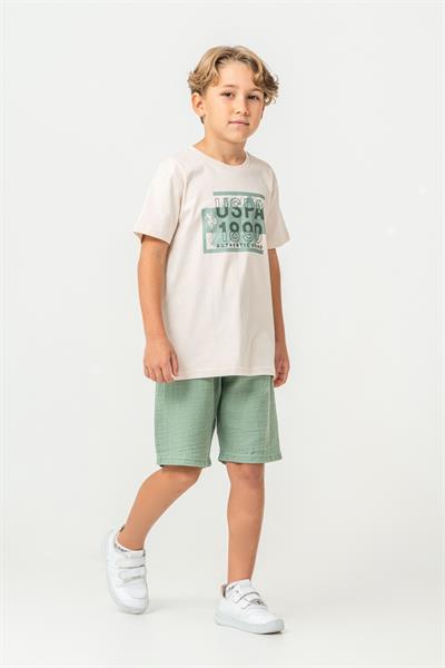 U.S. Polo Assn Erkek Çocuk Şortlu Takım  4-15 Yaş Bej