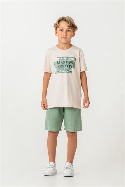 U.S. Polo Assn Erkek Çocuk Şortlu Takım  4-15 Yaş Bej