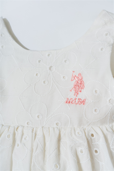 U.S. Polo Assn Kız Bebek Dantel Elbise 6-36 Ay Ekru