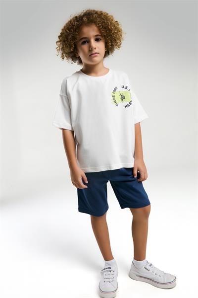 U.S. Polo Erkek Çocuk Sırt Baskılı Şortlu Takım 4-15 Yaş Beyaz
