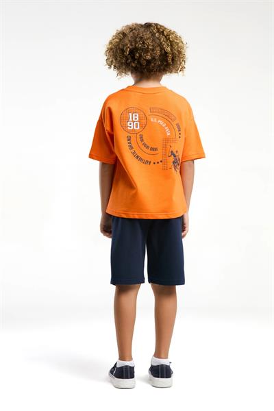 U.S. Polo Erkek Çocuk Sırt Baskılı Şortlu Takım 4-15 Yaş Turuncu