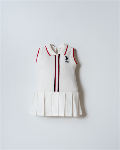 U.S. Polo Assn Kız Bebek Çizgi Detaylı Polo Pike Elbise 6-36 Ay Beyaz