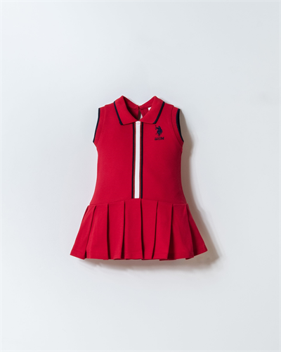 U.S. Polo Assn Kız Bebek Çizgi Detaylı Polo Pike Elbise 6-36 Ay Kırmızı