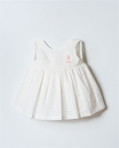 U.S. Polo Assn Kız Bebek Dantel Elbise 6-36 Ay Ekru