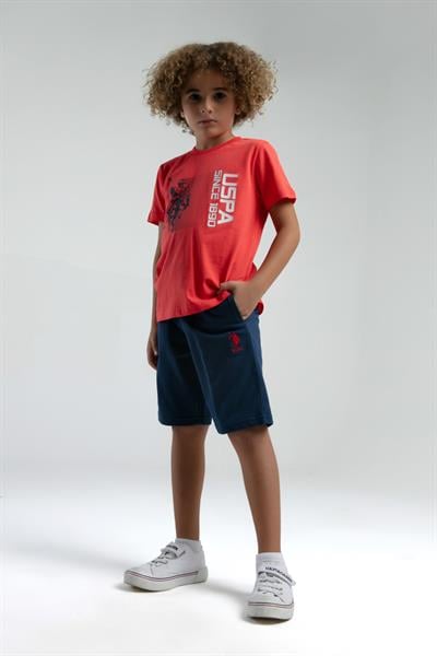 U.S. Polo Erkek Çocuk Baskılı Şortlu Takım 4-15 Yaş Nar Çiçeği