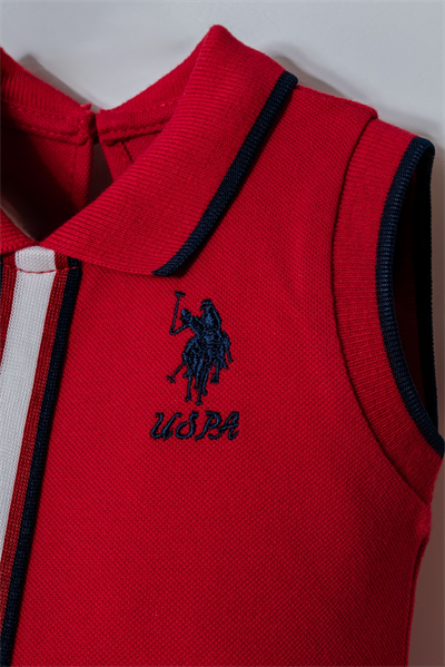 U.S. Polo Assn Kız Bebek Çizgi Detaylı Polo Pike Elbise 6-36 Ay Kırmızı