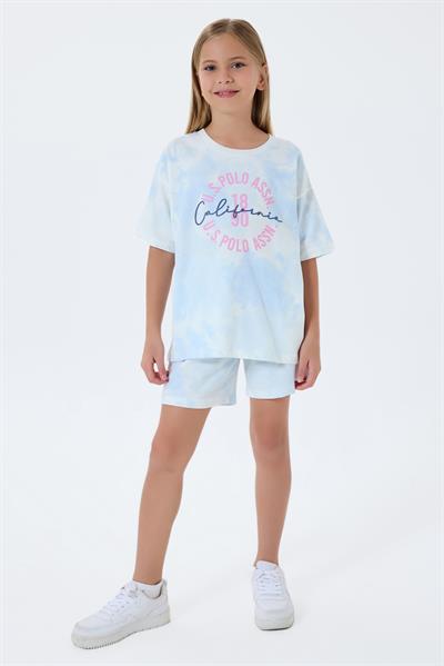 U.S. Polo Assn Kız Çocuk Batik Baskılı Şortlu Takım 4-15 Yaş Beyaz