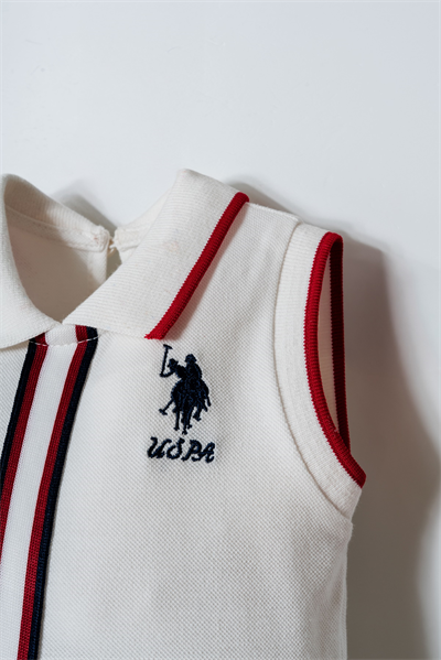 U.S. Polo Assn Kız Bebek Çizgi Detaylı Polo Pike Elbise 6-36 Ay Beyaz