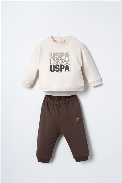 U.S. Polo Assn. Erkek Bebek Baskılı Yeşil Uzun Kol Eşofman Takım 6-36 Ay Bej