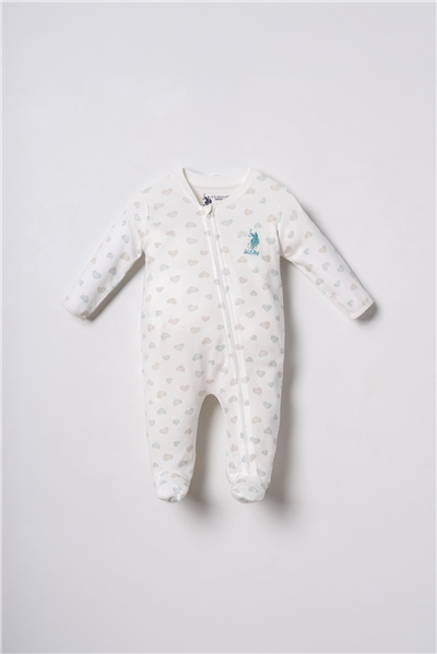 U.S. Polo Assn. Baskılı Kız Bebek %100 Pamuk Cute Hearts Tulum 03-9 Ay Beyaz