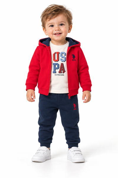 U.S. Polo Assn. Erkek Bebek Baskılı Kırmızı Hırkalı Eşofman Takım 6-36 Ay Kırmızı