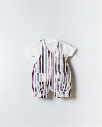 U.S. Polo Assn. Erkek Bebek Çizgili Tulum 6-36 Ay Beyaz