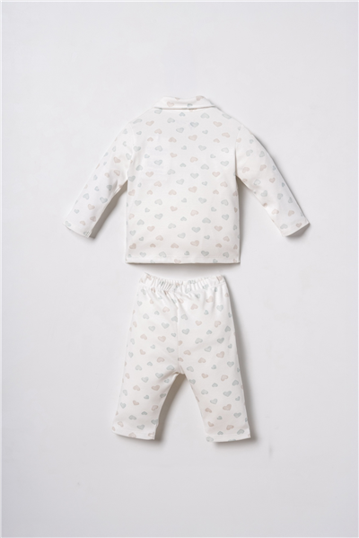 U.S. Polo Assn. Nakışlı Kız Bebek %100 Pamuk Cute Hearts Beyaz Gömlek Pijama Takımı 6-36 Ay Beyaz