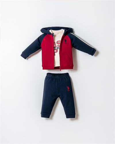 U.S. Polo Assn. Erkek Bebek 3Lü Eşofman Takım 6-36 Ay Kırmızı