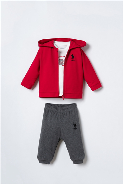 U.S. Polo Assn. Erkek Bebek Nakışlı Hırkalı Eşofman Takım 6-36 Ay Kırmızı