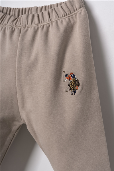 U.S. Polo Assn. Erkek Bebek Nakışlı Yeşil Hırkalı Eşofman Takım 6-36 Ay Bej
