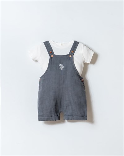U.S. Polo Assn. Erkek Bebek Şortlu Tulum 6-36 Ay Gri