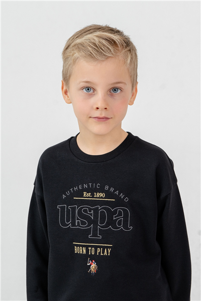 U.S. Polo Assn. Erkek Çocuk Nakışlı EşofmanTakım 4-9 Yaş Siyah