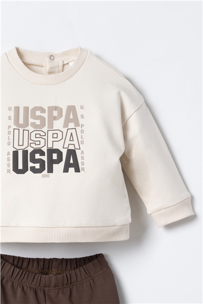 U.S. Polo Assn. Erkek Bebek Baskılı Yeşil Uzun Kol Eşofman Takım 6-36 Ay Bej