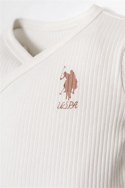 U.S. Polo Assn. Kız Bebek V Yaka Nakışlı Yazlık Regular Fit Hastane Çıkışı 03 Ay Beyaz