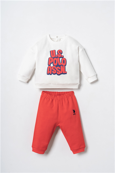 U.S. Polo Assn. Erkek Bebek Baskılı Beyaz Uzun Kol EşofmanTakım 6-36 Ay Beyaz