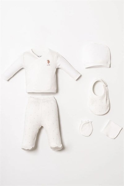 U.S. Polo Assn. Kız Bebek V Yaka Nakışlı Yazlık Regular Fit Hastane Çıkışı 03 Ay Beyaz