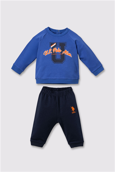 U.S. Polo Assn. Baskılı Erkek Bebek Eşofman Takım 6-36 Ay Mavi