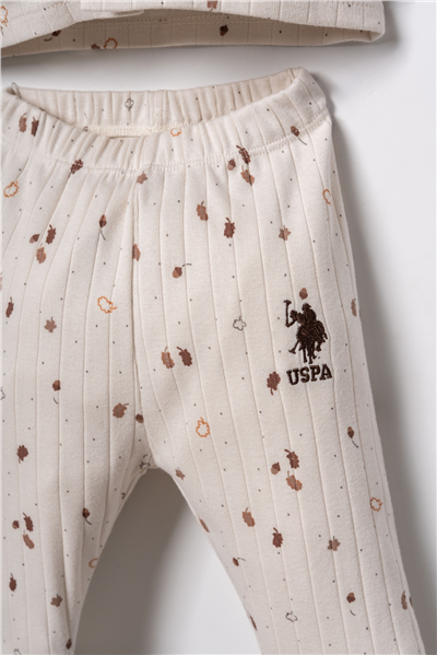 U.S. Polo Assn. Erkek Bebek %100 Pamuk Falling Leaves Gömlek Pijama Takımı Ekru